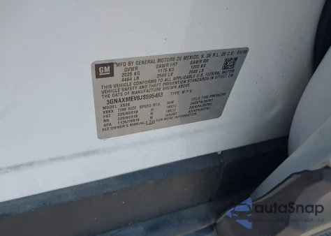 2018 Chevrolet Equinox Premier z USA, uszkodzony, nr VIN 3GNAXMEV8JS595483